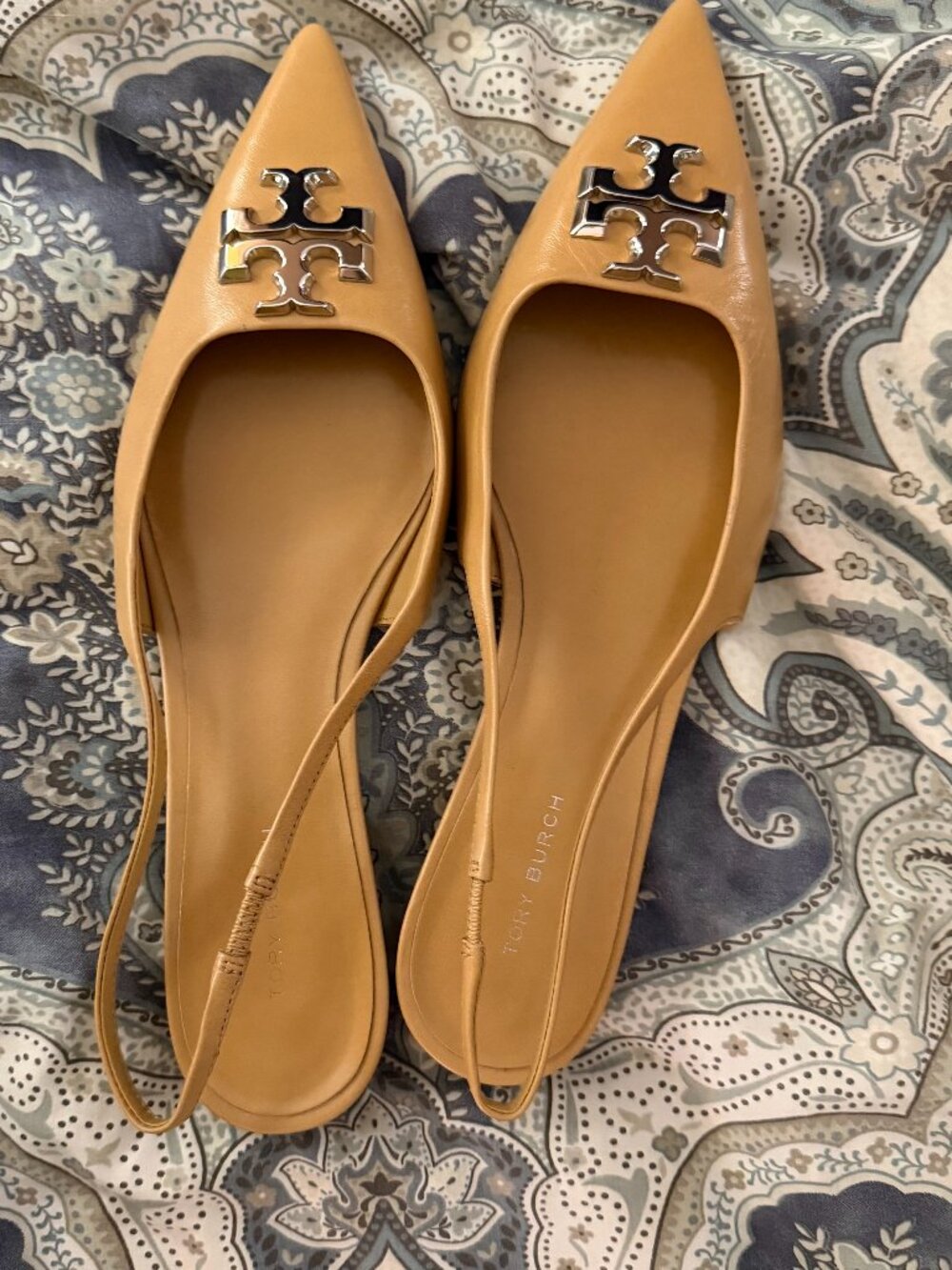 NIB Tory Burch ELEANOR SLINGBACK FLAT Size 7.5 Honeycomb Tan - Picture 2 of 12